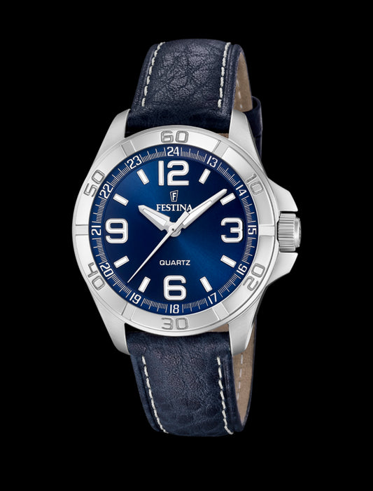 MONTRE BLEU, BRACELET CUIR, HOMME