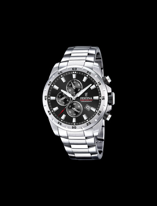 MONTRE CHRONOGRAPHE FESTINA TIMELESS  BRACELET ACIER NOIR, HOMME