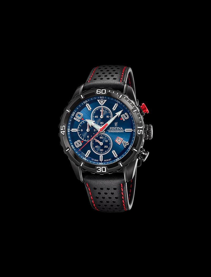 MONTRE CHRONOGRAPHE FESTINA TIMELESS  BRACELET CUIR BLEU, HOMME