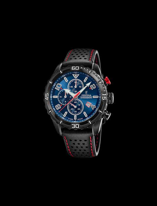 MONTRE CHRONOGRAPHE FESTINA TIMELESS  BRACELET CUIR BLEU, HOMME