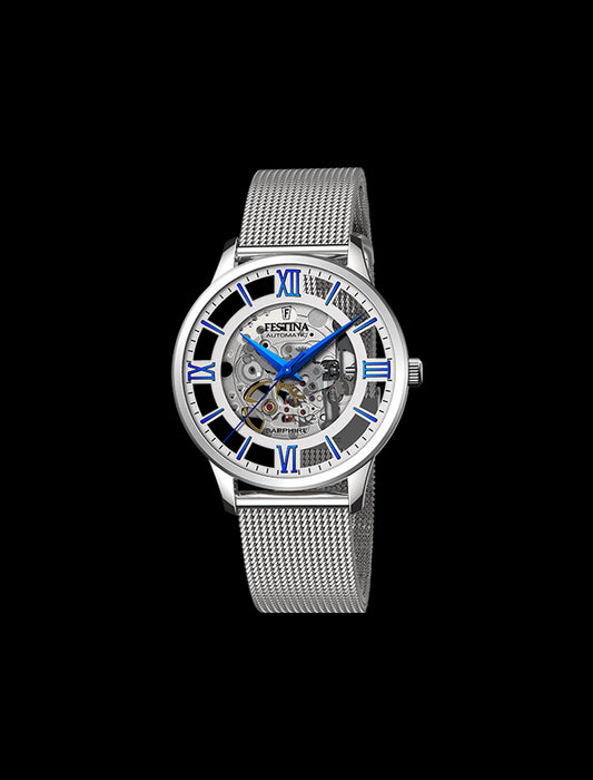 MONTRE FESTINA AUTOMATIQUE SKELETON  POUR HOMMES AVEC CADRAN ARGENT