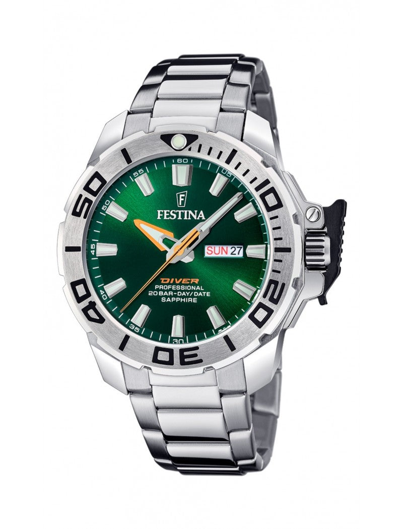 MONTRE FESTINA  BRACELET ACIER INOXYDABLE L VERT, HOMME