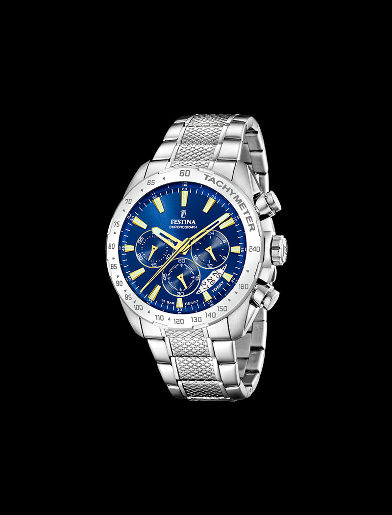 MONTRE CHRONOGRAPHE FESTINA TIMELESS  BLEU BRACELET ACIER INOXYDABLE L, HOMME