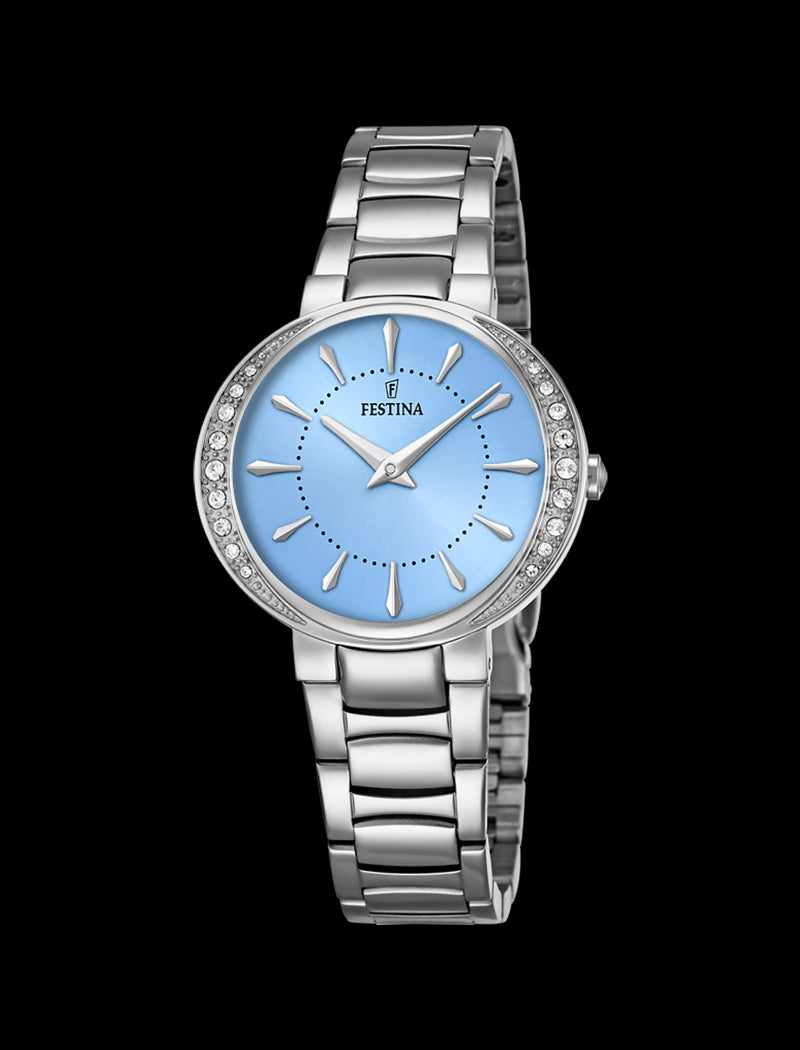 MONTRE BLEU, BRACELET ACIER INOXYDABLE, FEMME