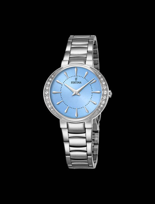 MONTRE BLEU, BRACELET ACIER INOXYDABLE, FEMME