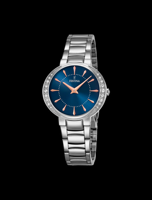MONTRE BLEU, BRACELET ACIER INOXYDABLE, FEMME