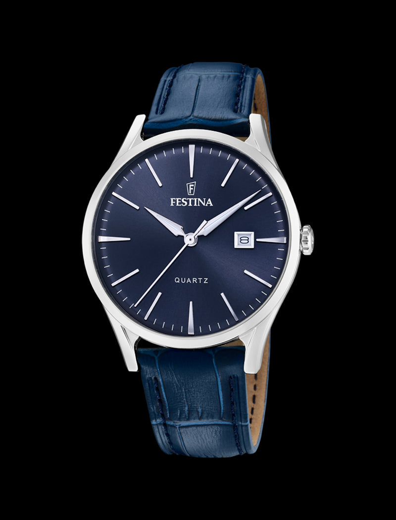 MONTRE BLEU, BRACELET CUIR, HOMME