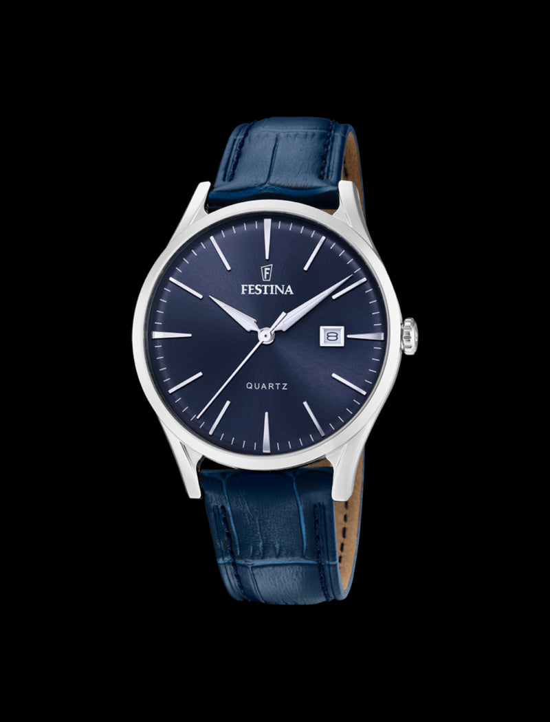 MONTRE BLEU, BRACELET CUIR, HOMME