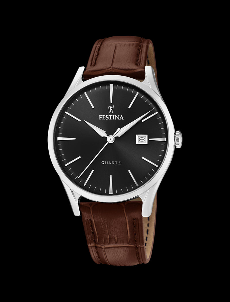 MONTRE NOIR, BRACELET CUIR, HOMME