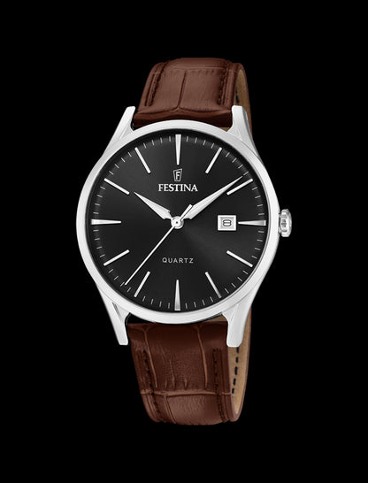 MONTRE NOIR, BRACELET CUIR, HOMME