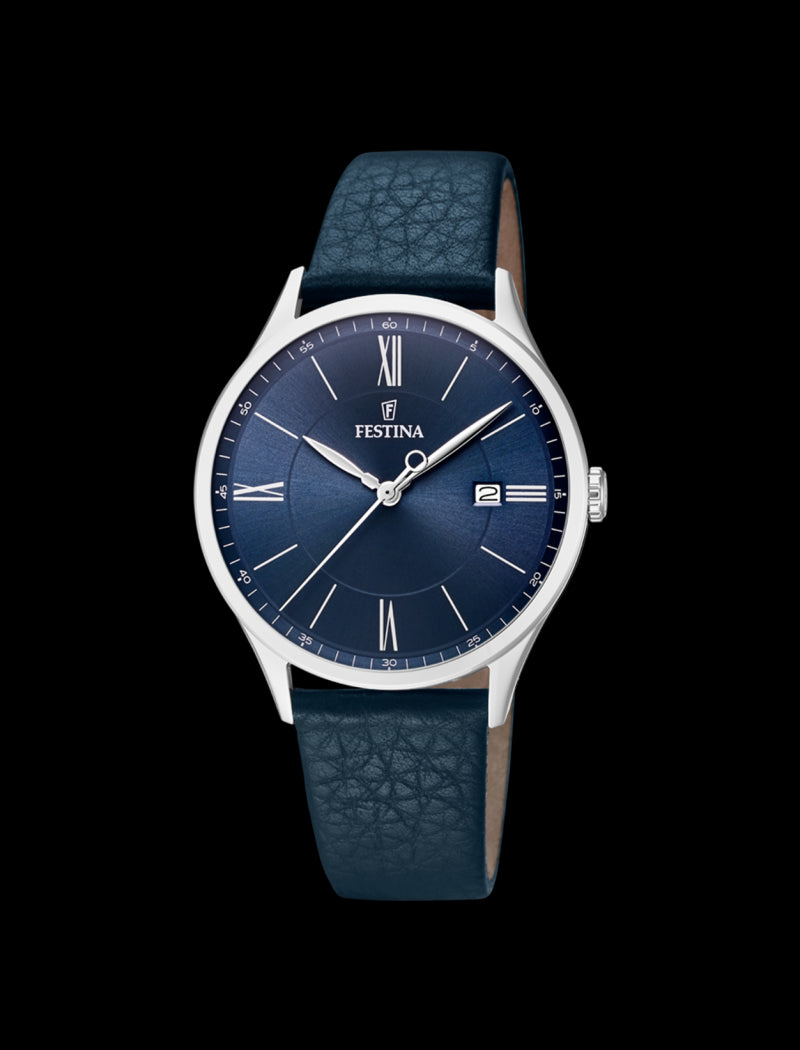 MONTRE BLEU, BRACELET CUIR, HOMME