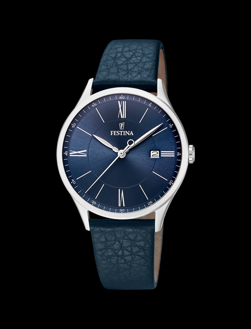 MONTRE BLEU, BRACELET CUIR, HOMME