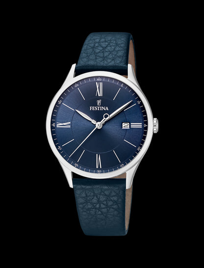 MONTRE BLEU, BRACELET CUIR, HOMME