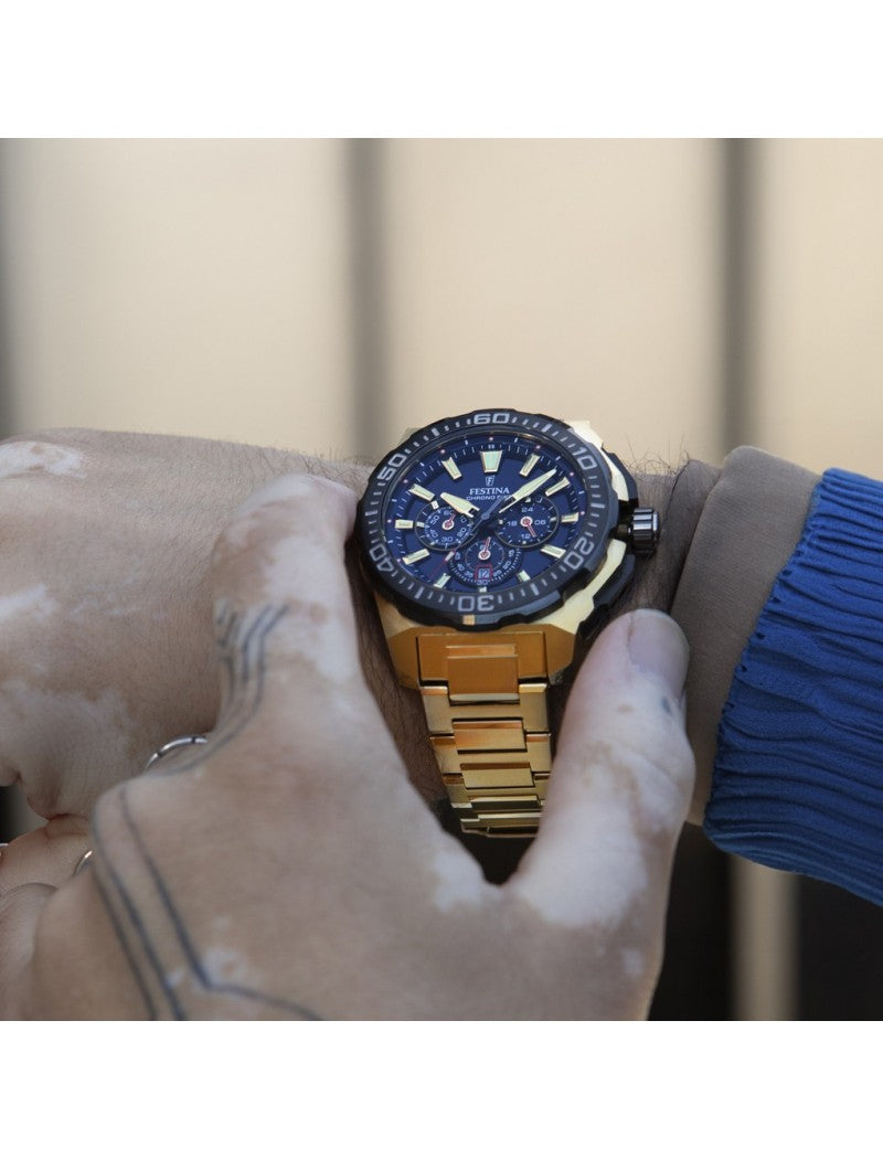 MONTRE HOMME CHRONO BIKE BLEU BRACELET EN ACIER