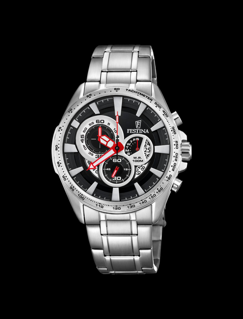 MONTRE NOIR, BRACELET EN ACIER, HOMME