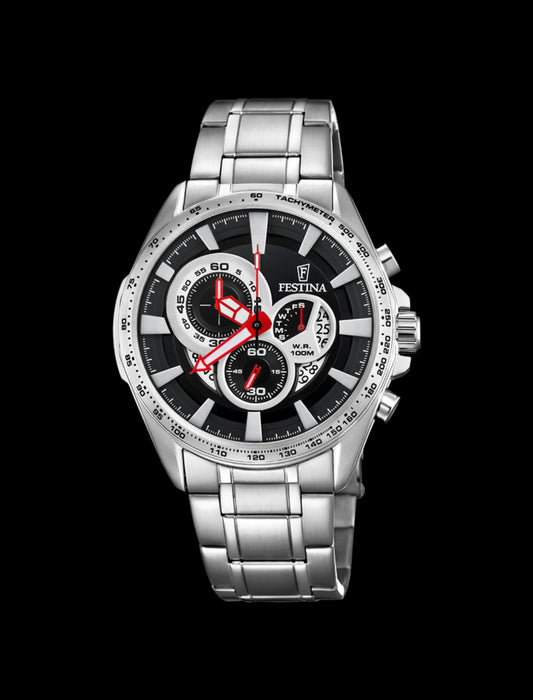 MONTRE NOIR, BRACELET EN ACIER, HOMME