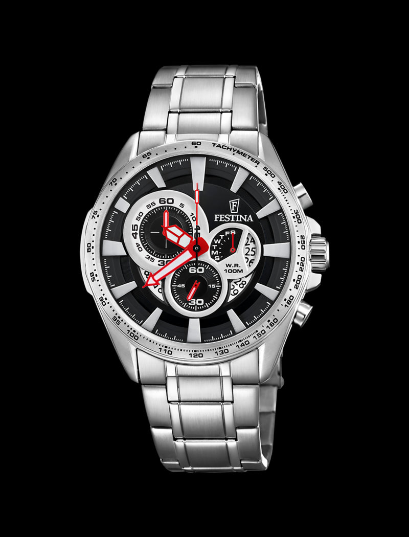 MONTRE NOIR, BRACELET EN ACIER, HOMME