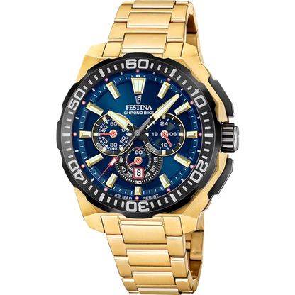 MONTRE HOMME CHRONO BIKE BLEU BRACELET EN ACIER