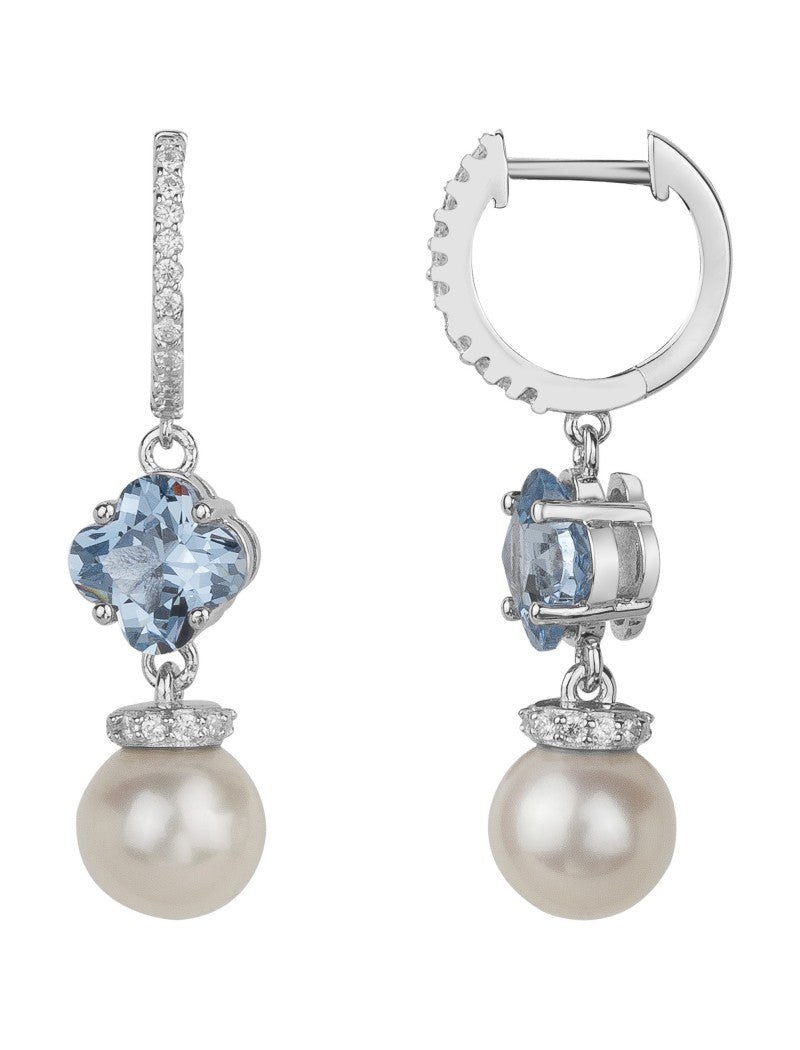 BOUCLES D'OREILLES ARGENT - ZIRCONIA  - TOPAZE SYNTHETIQUE - PERLE SYNTHETIQUE