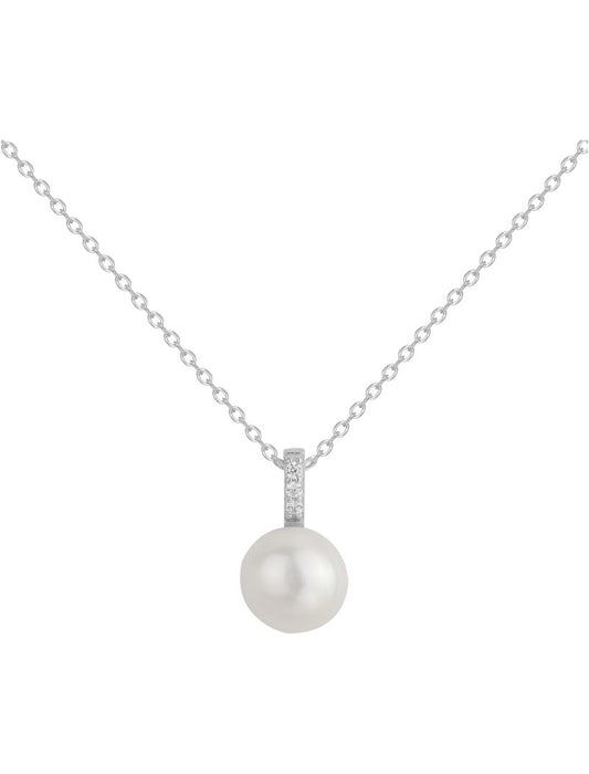 COLLIER ARGENT - ZIRCONIA  - PERLE SYNTHETIQUE