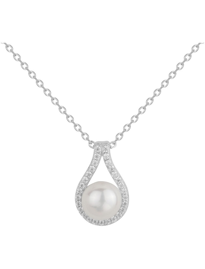 COLLIER ARGENT - ZIRCONIA  - PERLE SYNTHETIQUE