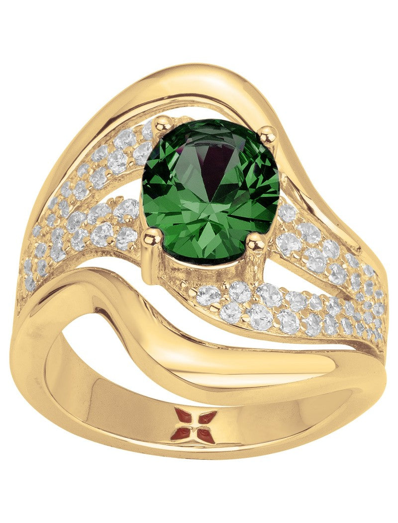 BAGUE PLAQUE - ZIRCONIA - ZIRCONIA VERT