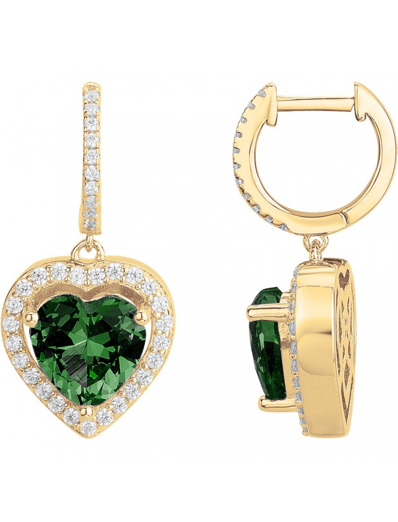 BOUCLES D'OREILLES PLAQUE - ZIRCONIA - ZIRCONIA VERT - CŒUR