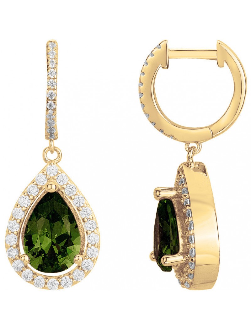 BOUCLES D'OREILLES PLAQUE - ZIRCONIA - ZIRCONIA VERT