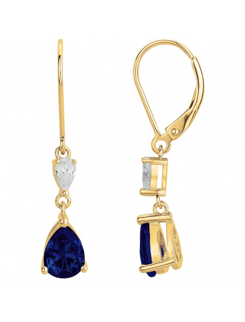 BOUCLES D'OREILLES PLAQUE - ZIRCONIA - ZIRCONIA BLEU