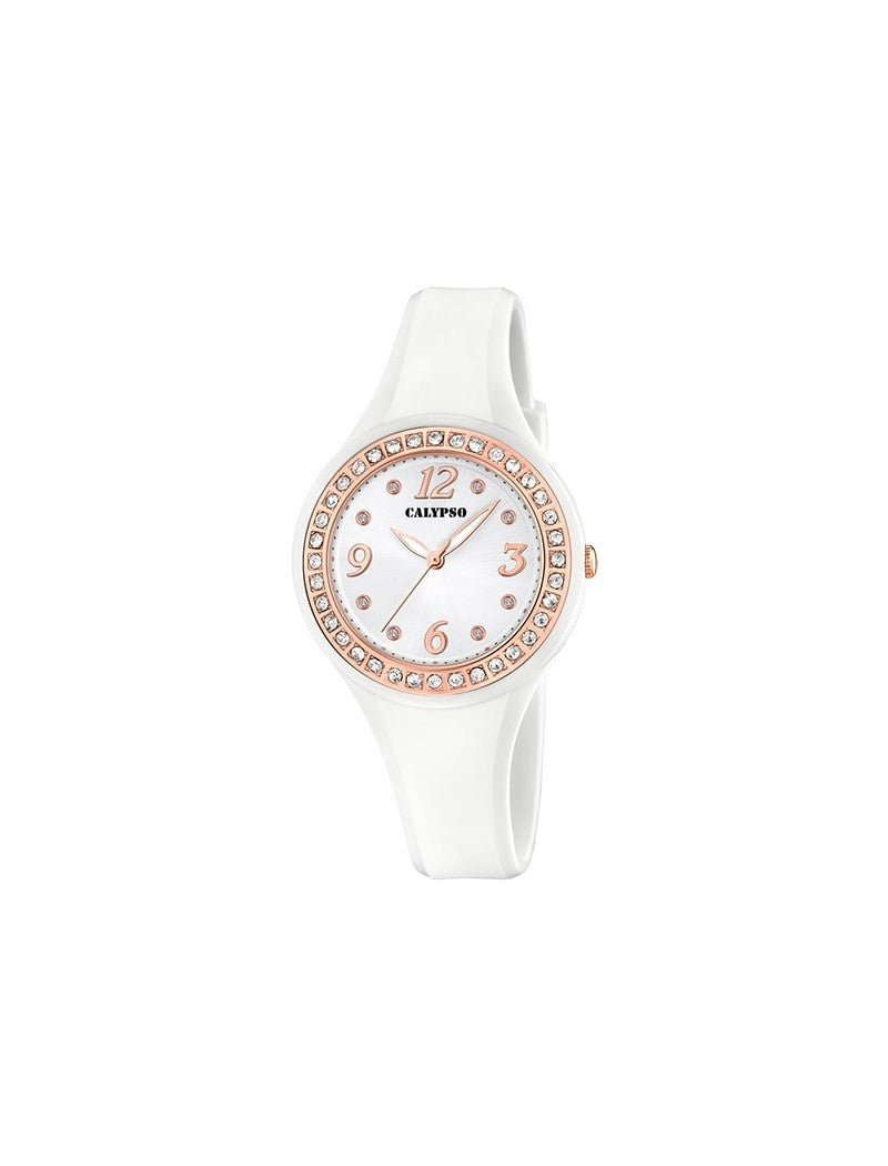 MONTRE TENDANCE CALYPSO B BRACELET EN CAOUTCHOUC BLANC, FEMME