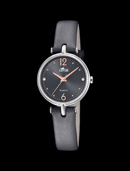 MONTRE NOIR, BRACELET CUIR, FEMME