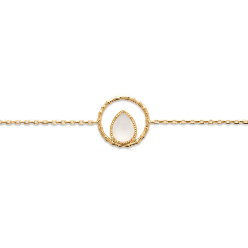 BRACELET  Plaqué or - 16+2 - PIERRE DE LUNE BLANCHE - RONDS