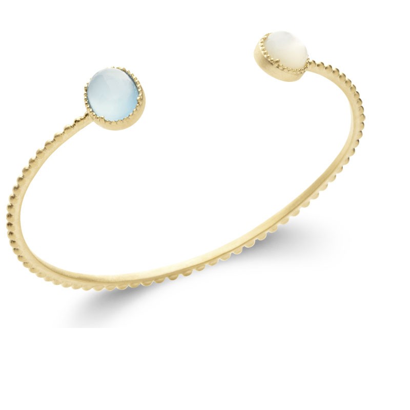 BRACELET Plaqué or - AGATE BLEUE - NACRE
