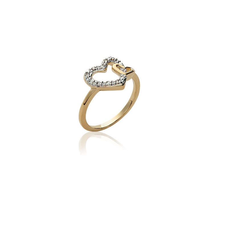 BAGUE PLAQUE OR - BICOLORE - ZIRCONIA - COEUR