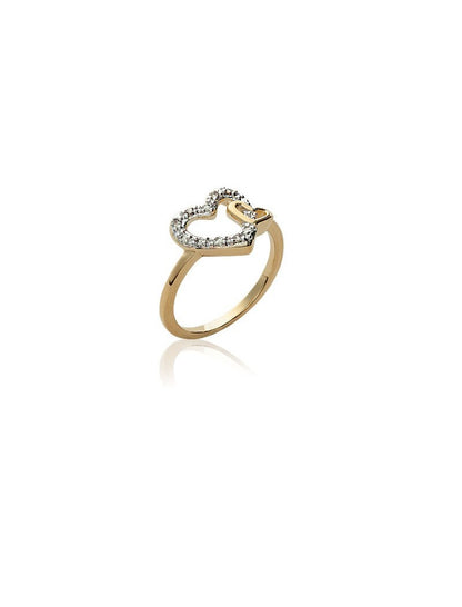 BAGUE PLAQUE OR - BICOLORE - ZIRCONIA - COEUR
