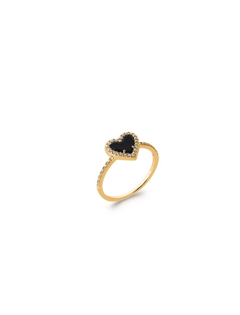 BAGUE Plaqué or - GR. 58 - ZIRCONIA - S. ONYX - COEUR