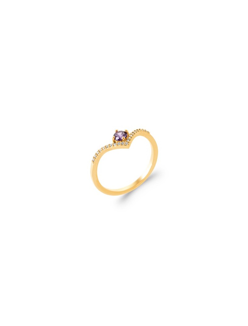 BAGUE PLAQUE OR - S. AMETHYSTE - ZIRCONIA