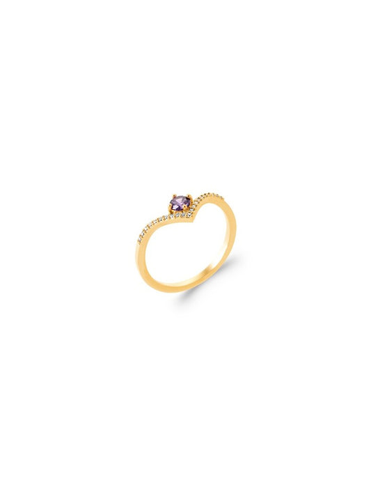 BAGUE PLAQUE OR - S. AMETHYSTE - ZIRCONIA