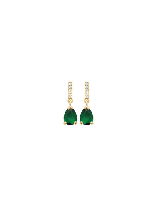 BOUCLES D'OREILLES PLAQUE OR - ZIRCONIA - EMERAUDE SYNTHETIQUE