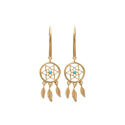BOUCLES d'orilles  Plaqué or - PENDANTES - S. TURQOUOISE - ATTRAPE REVES