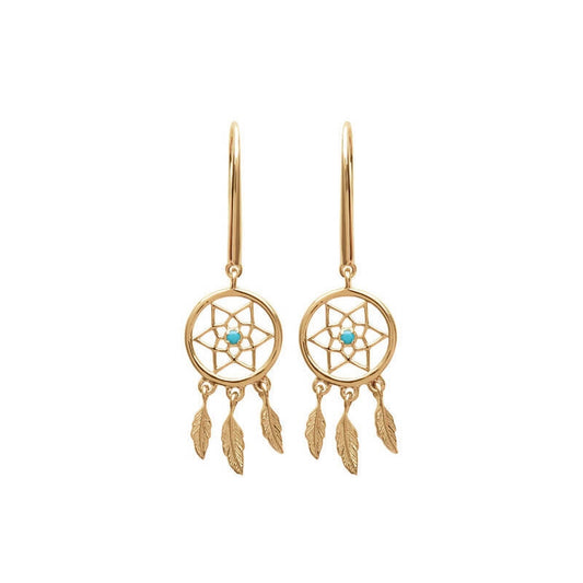 BOUCLES d'orilles  Plaqué or - PENDANTES - S. TURQOUOISE - ATTRAPE REVES