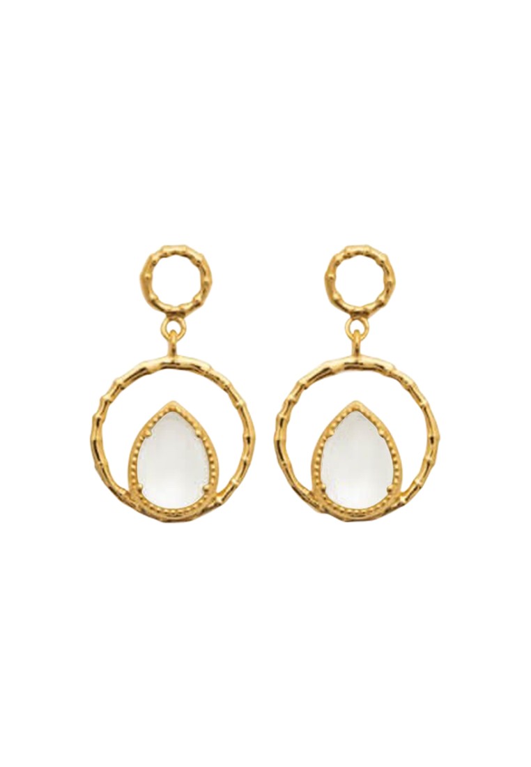 BOUCLES d'orilles   Plaqué or - PIERRE DE LUNE BLANCHE - RONDS