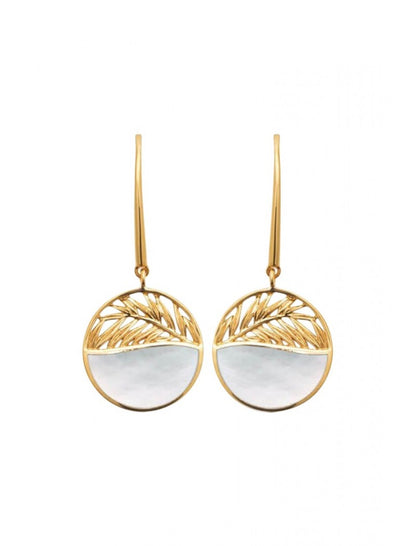 BOUCLE d'orilles PENDANTE   Plaqué or - NACRE - FEUILLE