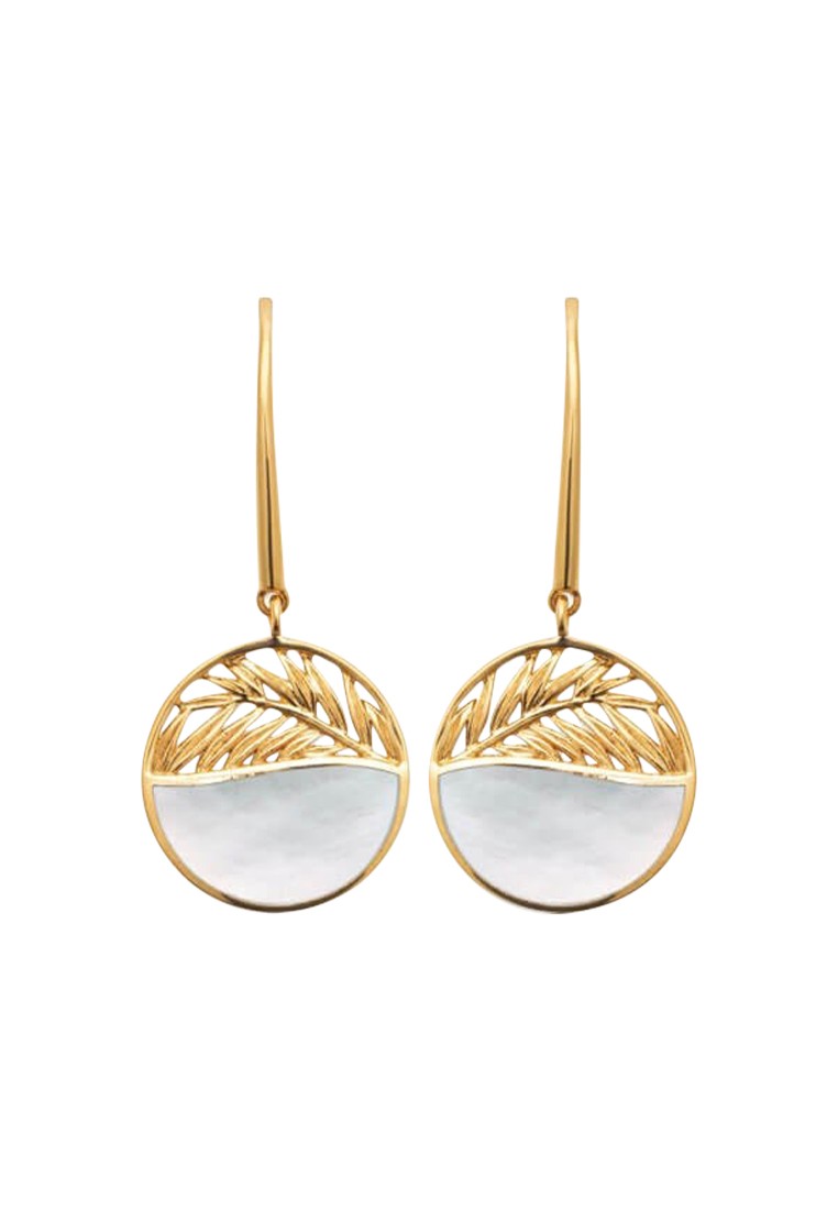 BOUCLE d'orilles PENDANTE   Plaqué or - NACRE - FEUILLE