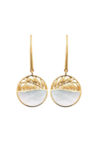 BOUCLE d'orilles PENDANTE   Plaqué or - NACRE - FEUILLE