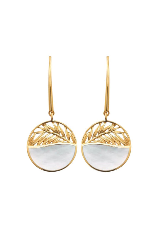 BOUCLE d'orilles PENDANTE   Plaqué or - NACRE - FEUILLE