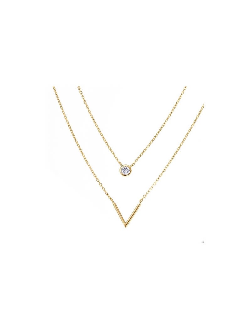 COLLIER Plaqué or - 40 - ZIRCONIA - 2 RANGS