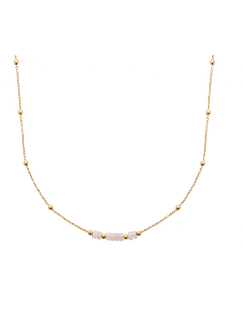 COLLIER Plaqué or - 43+5 - QUARTZ ROSE