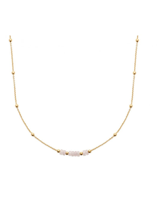COLLIER Plaqué or - 43+5 - QUARTZ ROSE