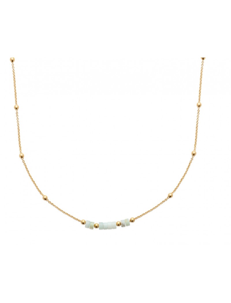 COLLIER Plaqué or - 40+5 - Plaqué orAZONITE VERT